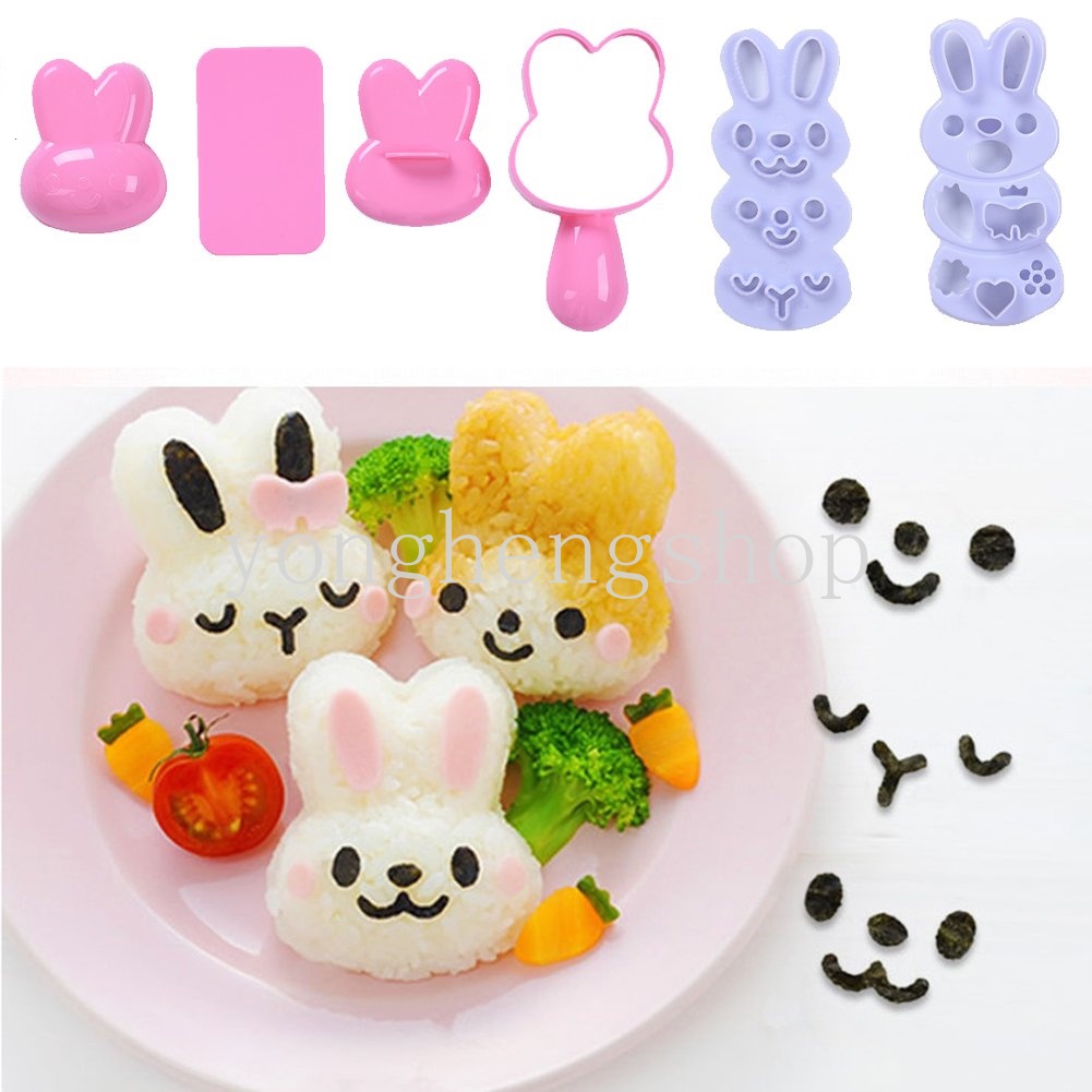 4pcs/set Cartoon Rabbit Shaped Rice Ball Mold DIY Food Decor Sushi Maker Kids Favor Lunch Bento Mould Ham Seaweed Nori Cutter Kitchen Baking Gadget