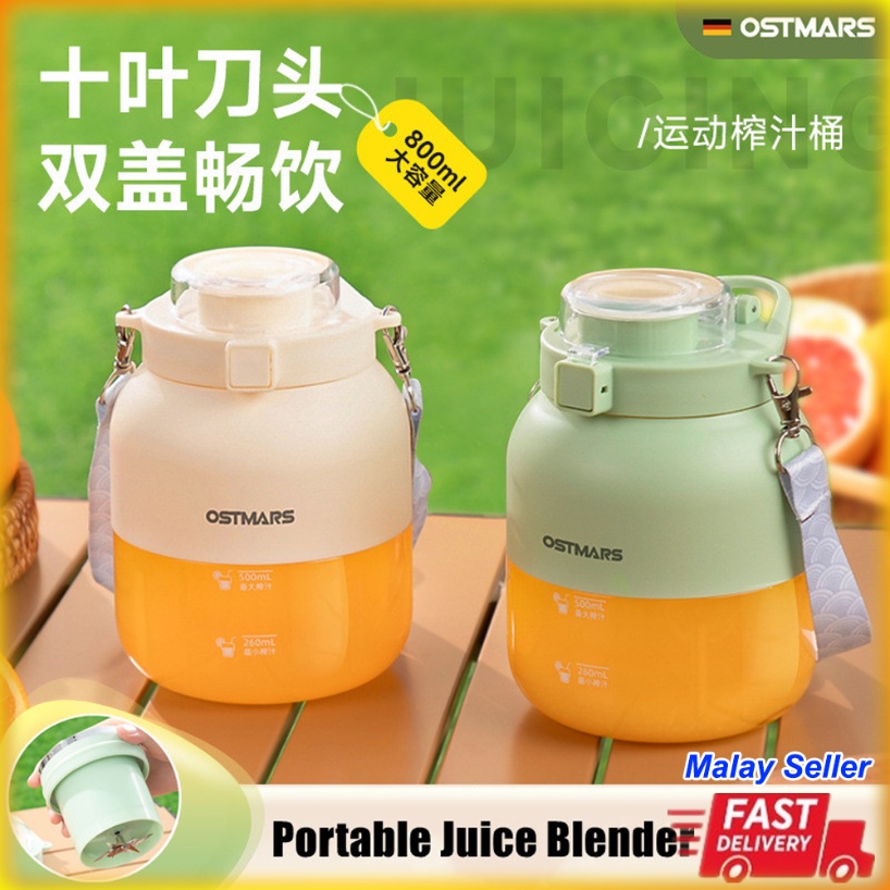 OSTMARS Juicer Cup 800ML Shaker Blender Buah Jus Ice Crusher with Rubber Straw Large Capacity Outdoor Sports USB Rechargeable Wireless Electric Ton Bucket