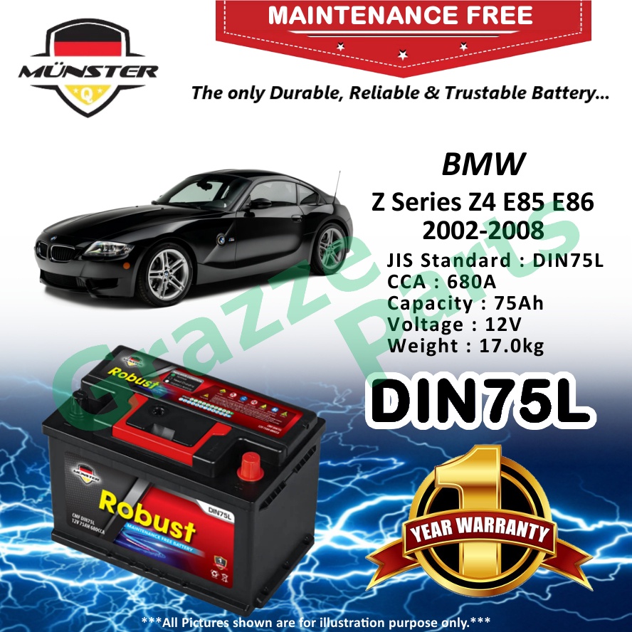 Münster Robust MF CMF DIN75 | DIN75L | 57539 (75AH) Car Battery Bateri Kereta for BMW Z Series Z4 E8