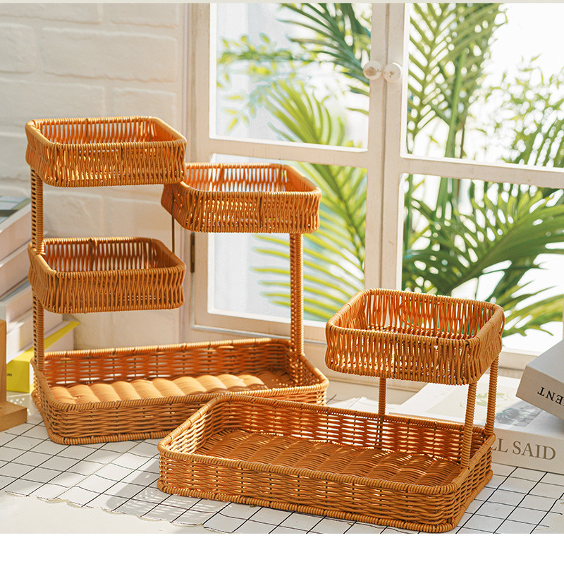Desktop Snack Rack Kitchen Countertop Storage Rack Wash Basin Bathroom Sink Cosmetics Jewelry Tea Set Organizer bakul rattan