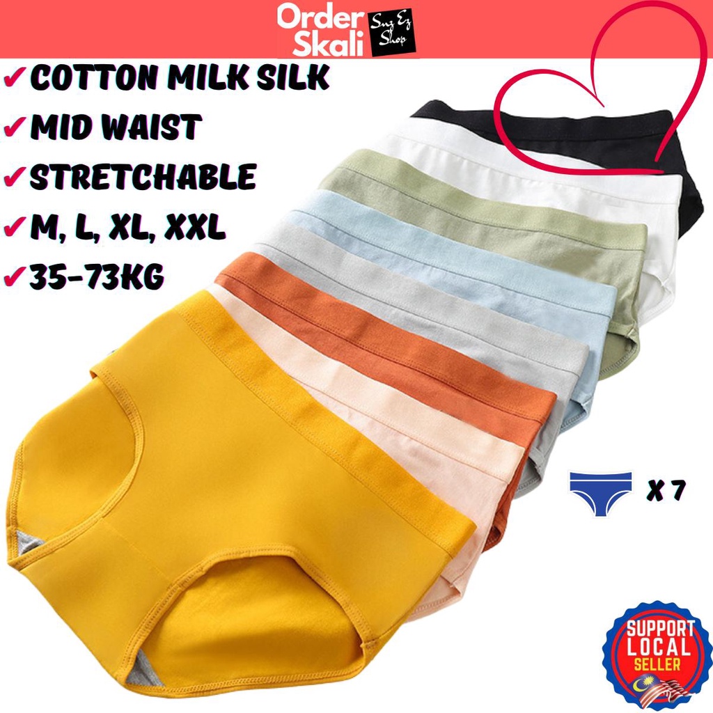 7pcs Woman Underwear Spender Perempuan Seluar Dalam Panties Women Mid Waist Set Wanita Woman Silk Spenda