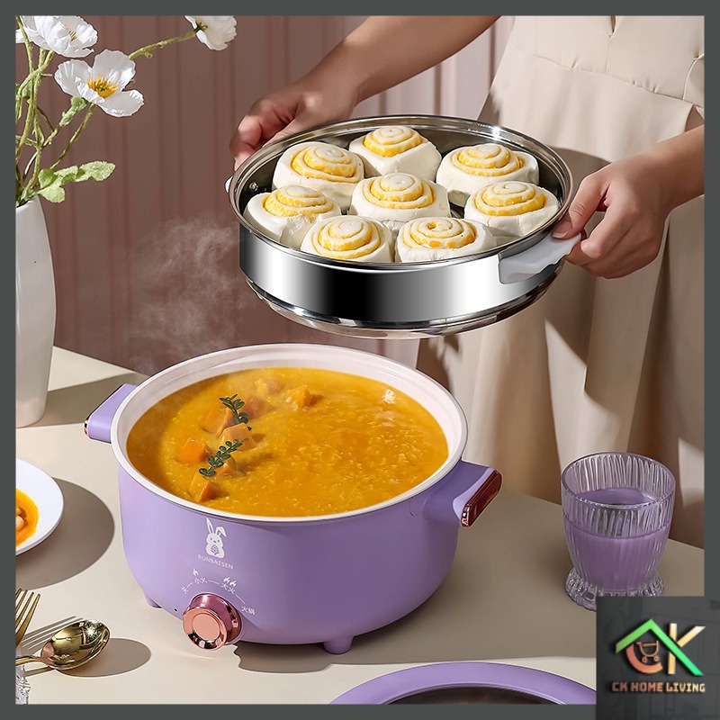 (🇲🇾 HIGH QUALITY🔥) Non-Stick Multifunctional Electric Cooker Large Capacity Soup With Steamer Cooking Pot House Kitchen