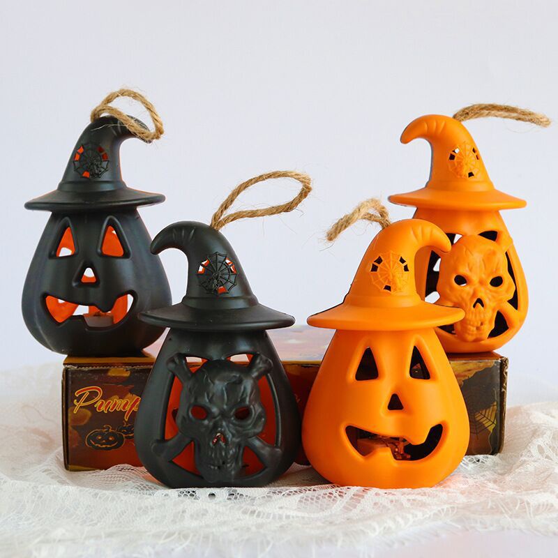 Halloween Pumpkin Lantern Portable Horror Halloween Decoration Skull Candle Light Props LED Pony Light Party Decoration