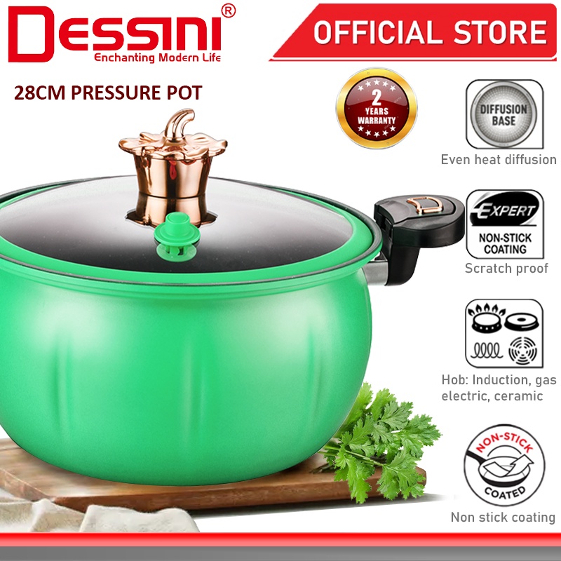 DESSINI ITALY 28CM Totipotent Pressure Cooker Casserole Induction Non Stick Iron Pot Bowl Pan Cookware Cover Periuk Labu