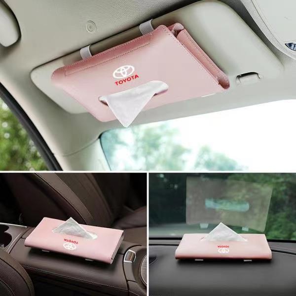 Reliable Premium 1set Universal Car Sun Visor Tissue Box Holder PU Leather Cover Case Accessories Toyota logo CHR Hil... - Image 4