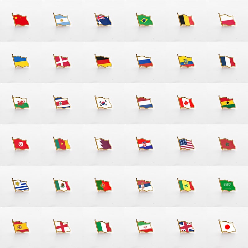 Argentina, Brazil, Mexico, Russia, Singapore, Philippines, Thailand, Colombia, Chile, Belgium, Palestine, Germany, South Korea, Mexico, flag brooches of Asian and American coun