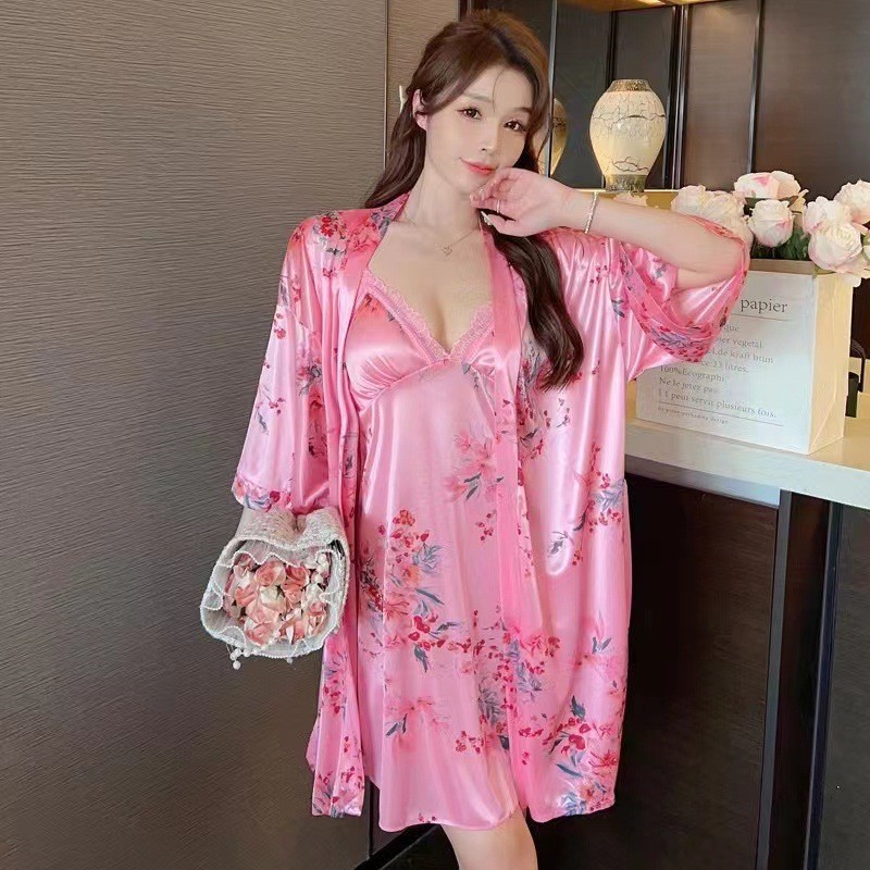 Seluar pendek suspender lace + set jubah baju tidur reben ais alas dada baju tidur baju  perempuan