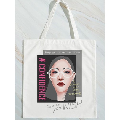 , , Girl empowerment Design Canvas Tote Bag White Canvas Shoulder Bag korean fashion trendy unisex