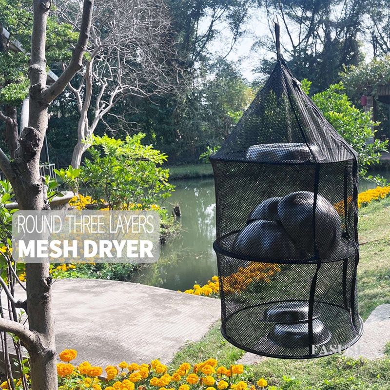 FAUSE Drying Rack Food Dehydrator Plant Hanging Mesh Round Shape 3Layers Collapsible Dry Net With Zipper, Pruning Scissors, Hook, Herb Rack