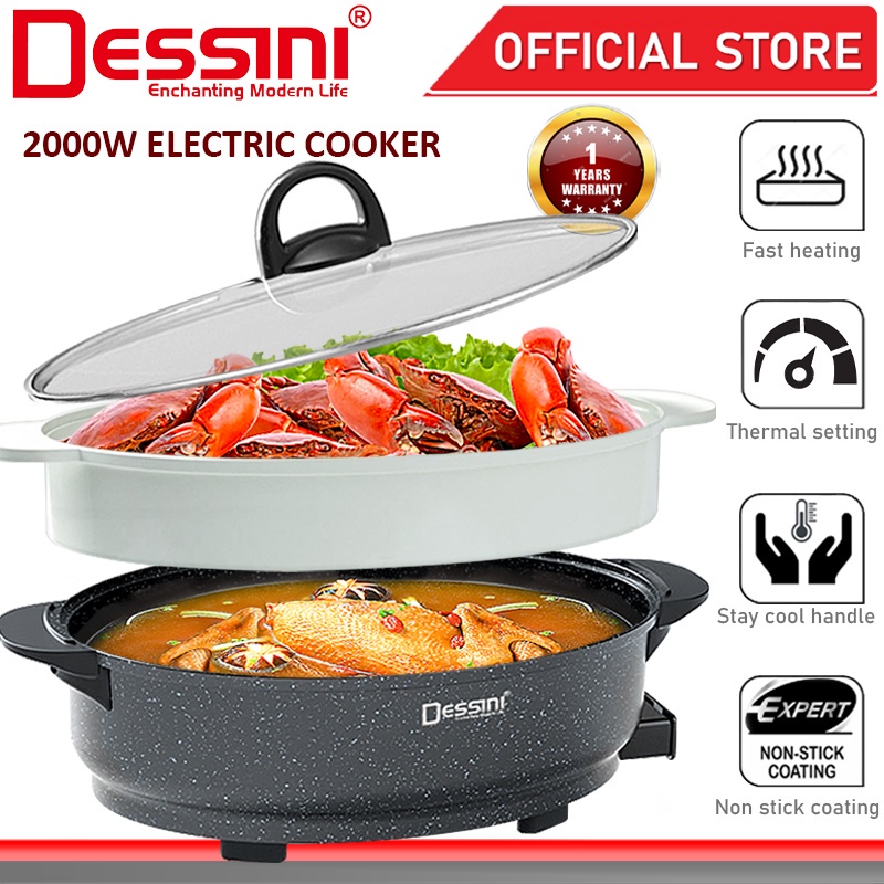 DESSINI ITALY Electric Cooker Steamboat Hot Pot Non Stick Frying Wok Pan Rice Cooker Steamer Periuk Masak Elektrik