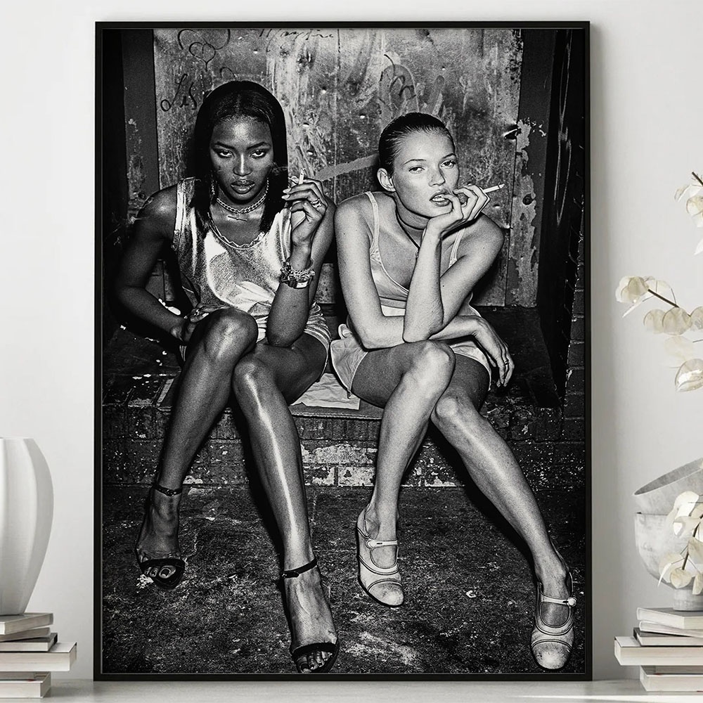 Naomi Campbell Kate Moss Smoking Fashion Poster Canvas Wall Art Prints Top Model Iconic Celebrity Painting Girls Wall Art Decor