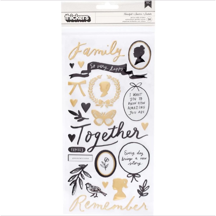 Crate Paper Maggie Holmes Heritage Thickers Stickers 56/Pkg - Heartfelt Phrase & Icons/Puffy