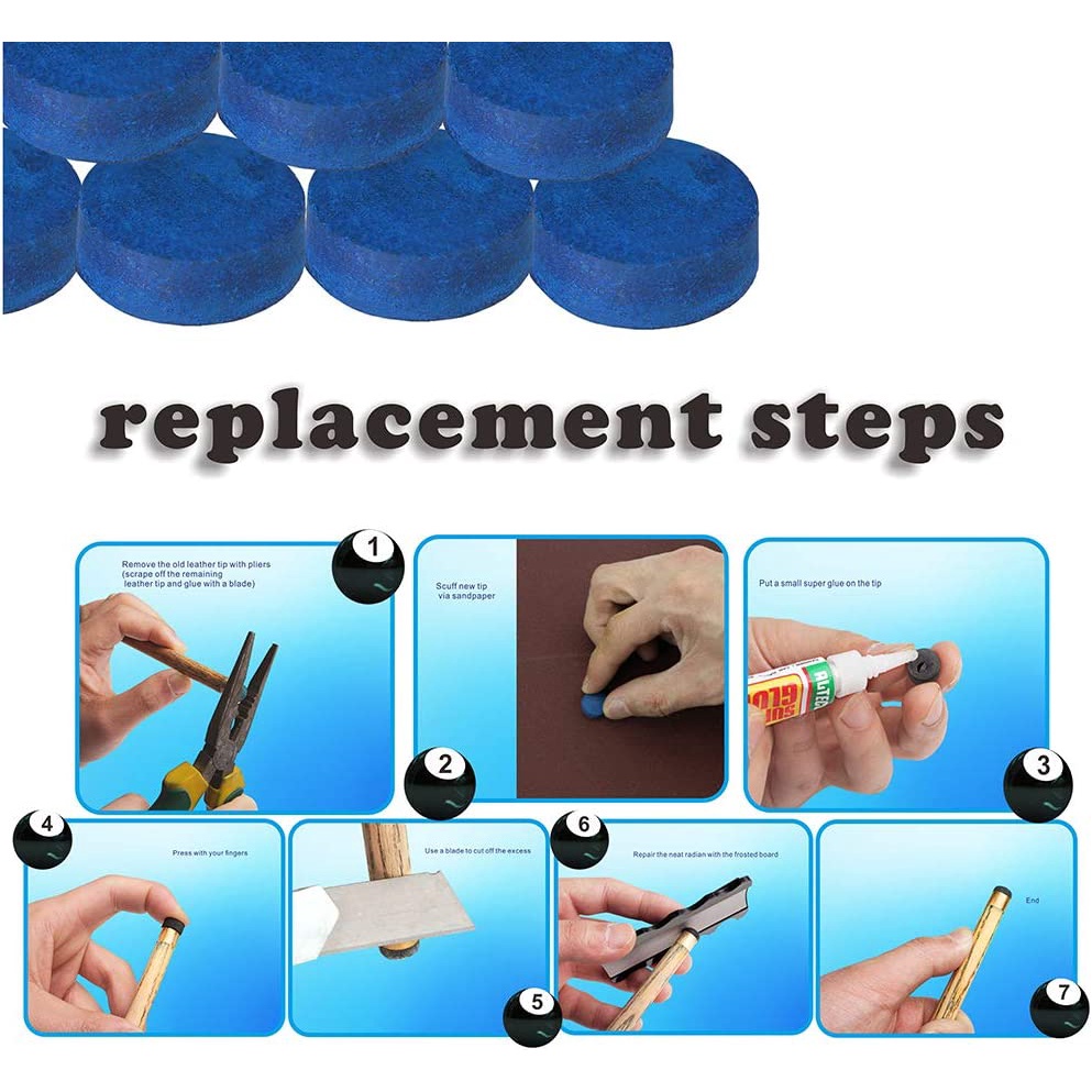 Purpose Essential Snooker Billiard Pool Cue Tips Replacement Kit Stick Cues - Image 4