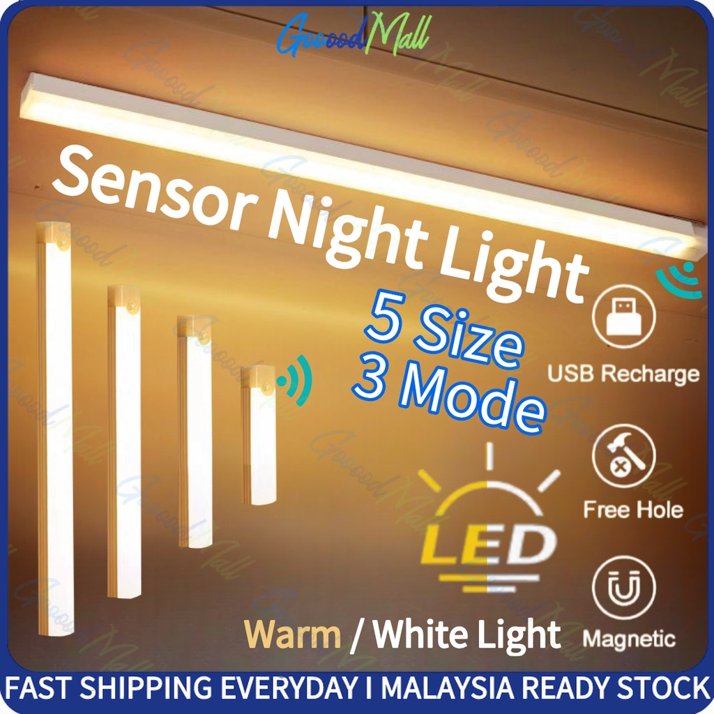 Sensor Night Light Motion Wireless Lampu Dinding Bilik Tidur LED 10-50cm USB Rechargeable Lampu Sensor Portable 感应灯