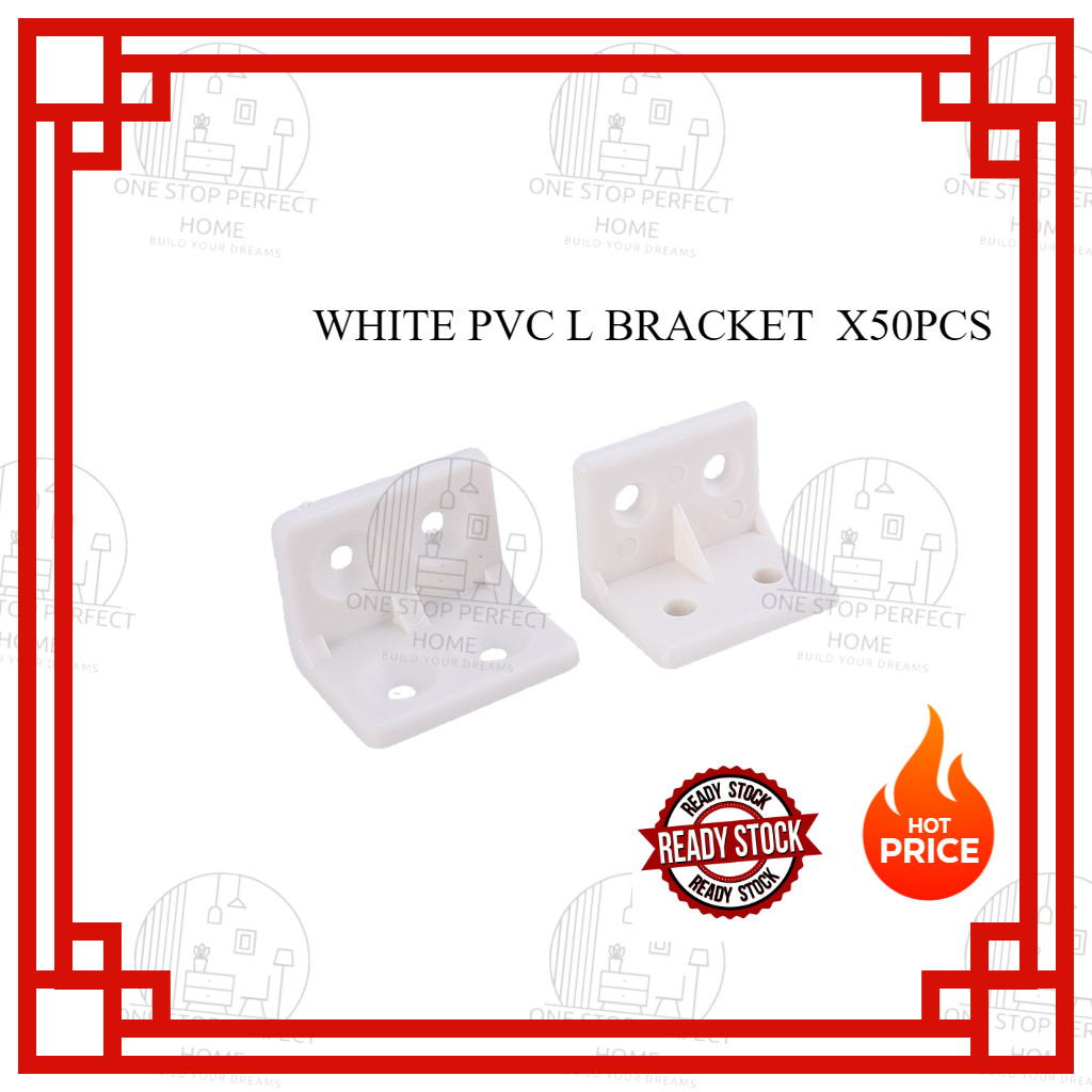 Plastic White PVC L Bracket ( 50 pcs ) Width Angle 90° Shape Shelf Shelve Corner Bracket Plastik 27mm
