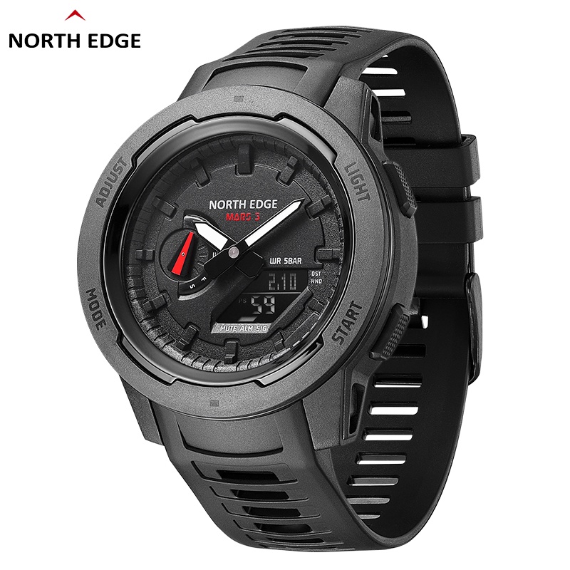 NORTH EDGE Mars 3 Outdoor Sports Watch Waterproof 50M Digital Carbon Fiber Case World Time Men's LED Wristwatch