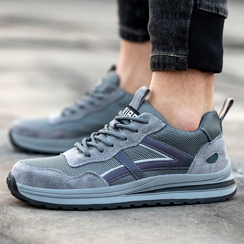 Running Comfort Kasut Tulldent Safety Shoes Men Steel Toe Cap Anti-smashing Anti-piercing Breathable Khaki - Image 2