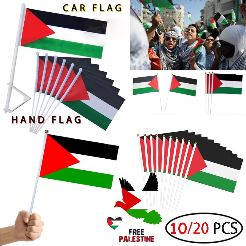 10/20Pack Palestine Hand Flag / Palestinian Car Flag /Bendera Palestin 21cm x 14cm Palestinian Small Hand Flag Show Solidarity Bendera Country Support Muslim Palestinian Gaza Islam