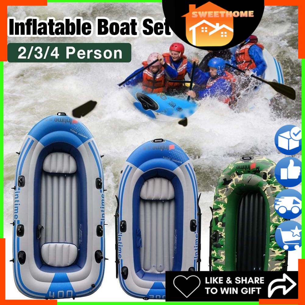 Intime Kayaking - 4 Person PVC Rubber Inflatable Boat Thickened Portable Kayak Fishing Boat Rescue Emergency Flood