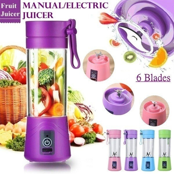 380ML Portable USB Rechargeable 6 Blade  Fruit Juice Blender Juice Maker Juicer Blender Mixer Fruit Juicer HM-03