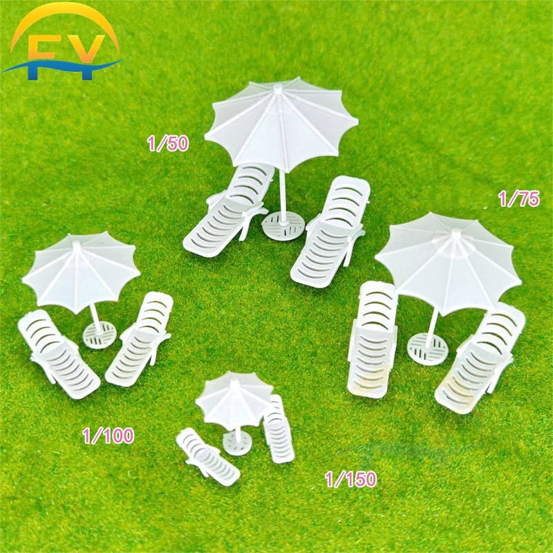 FY 1:150 to 1:50 Diorama Scale Model Parasol Umbrella Miniature White Beach Chair Architectural Building Model DIY