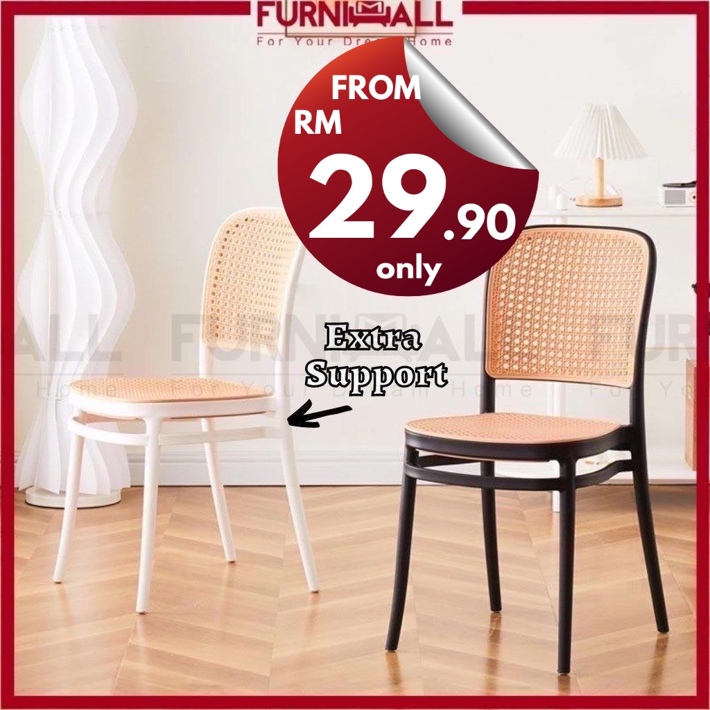 FURNIMALL Nordic Rattan Chair PP Chair Plastic Chair Backrest Chair Restaurant DiningChair Minimalist Outdoor KerusiCafe