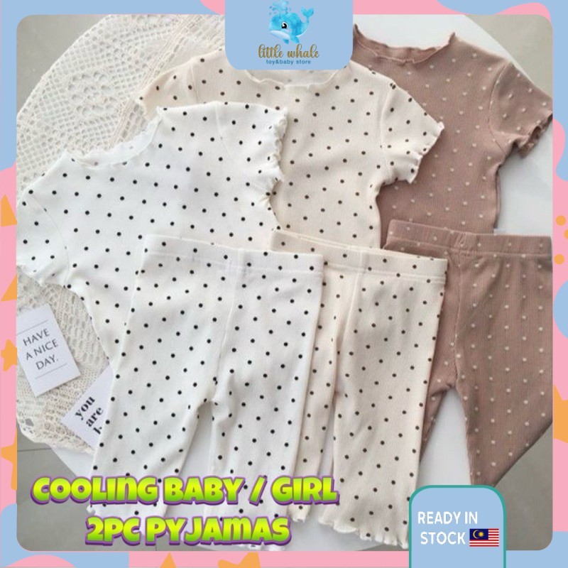 6M-7Y Summer Baby Pajamas Children's Suit Cooling Two-piece Baju Cropped Pants Set Girl Polka Dot Pattern Pajamas