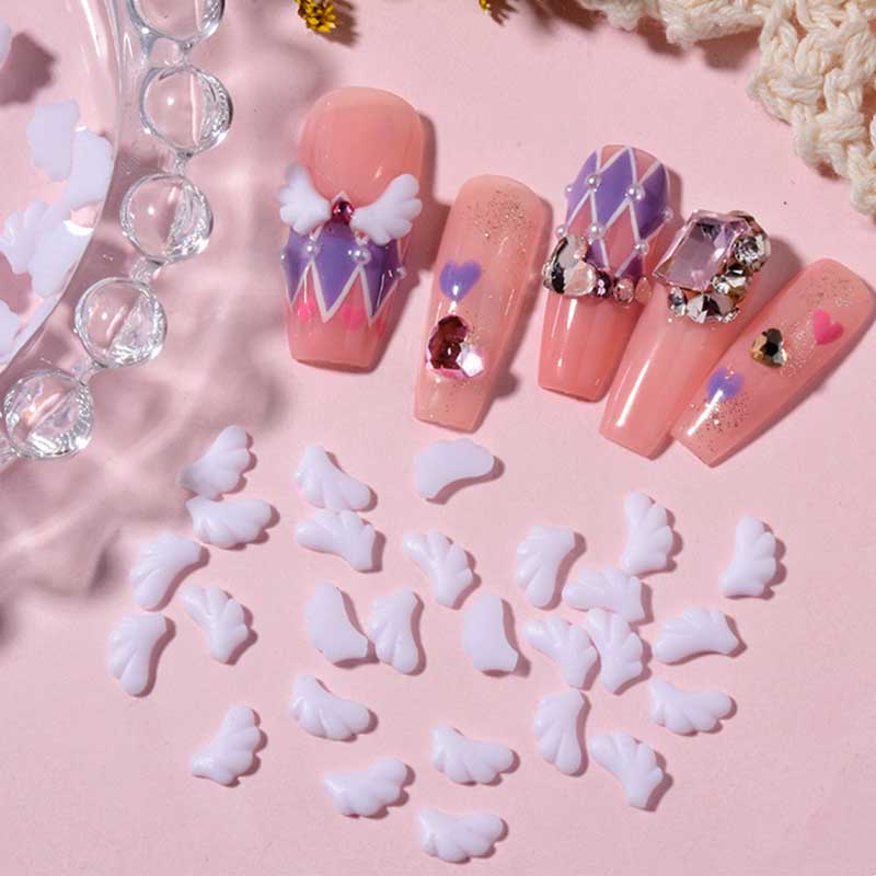 Premium Durable Rou Bao NEW 50pcs Nail White Angel Wing Girly Simple Sailor Moon Left Right Resin Art 3D DIY Decorati... - Image 3