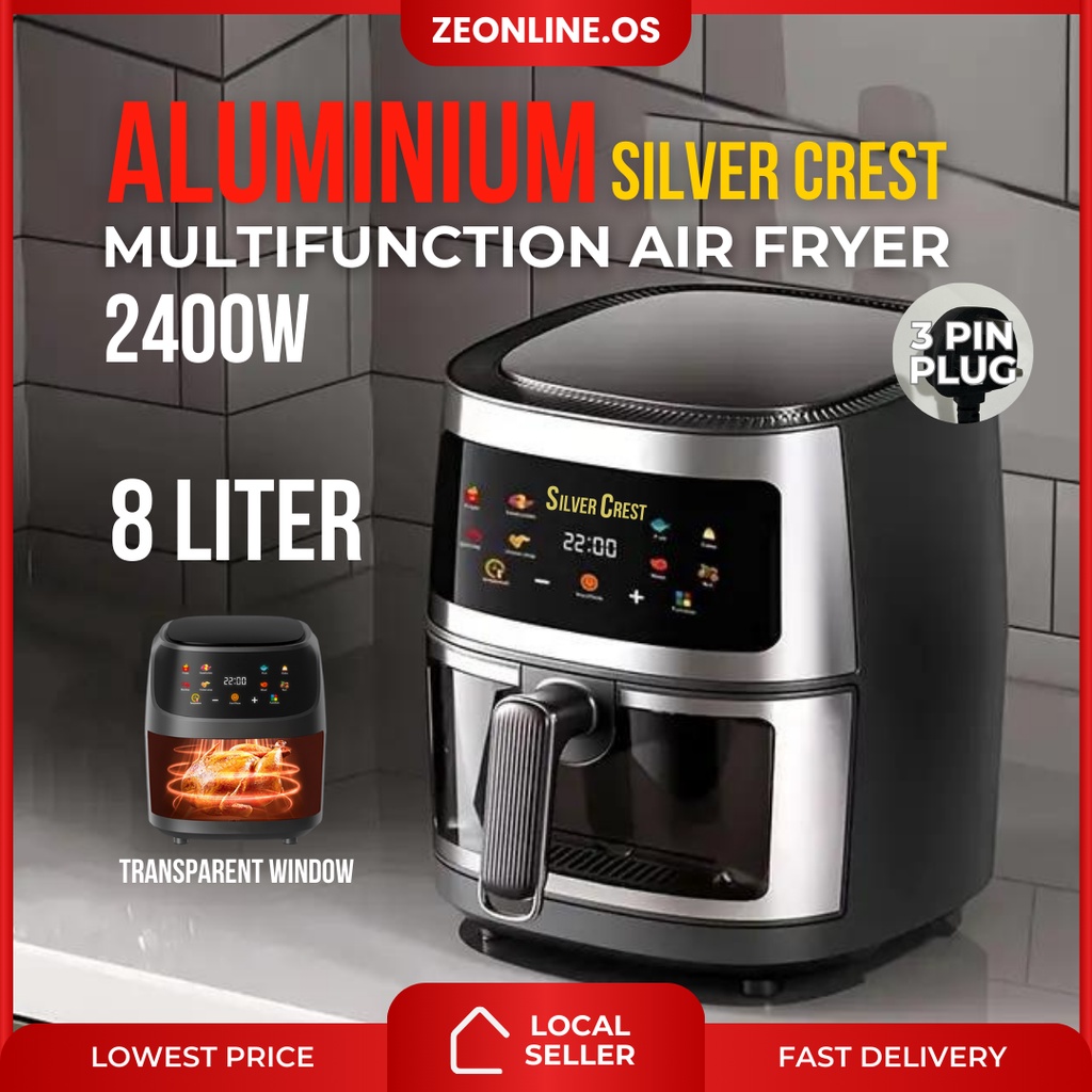 SILVER CREST 8 Liter Multifunction Visible Glass Window Air Fryer Silver Crest Electric Oven Air Fryer