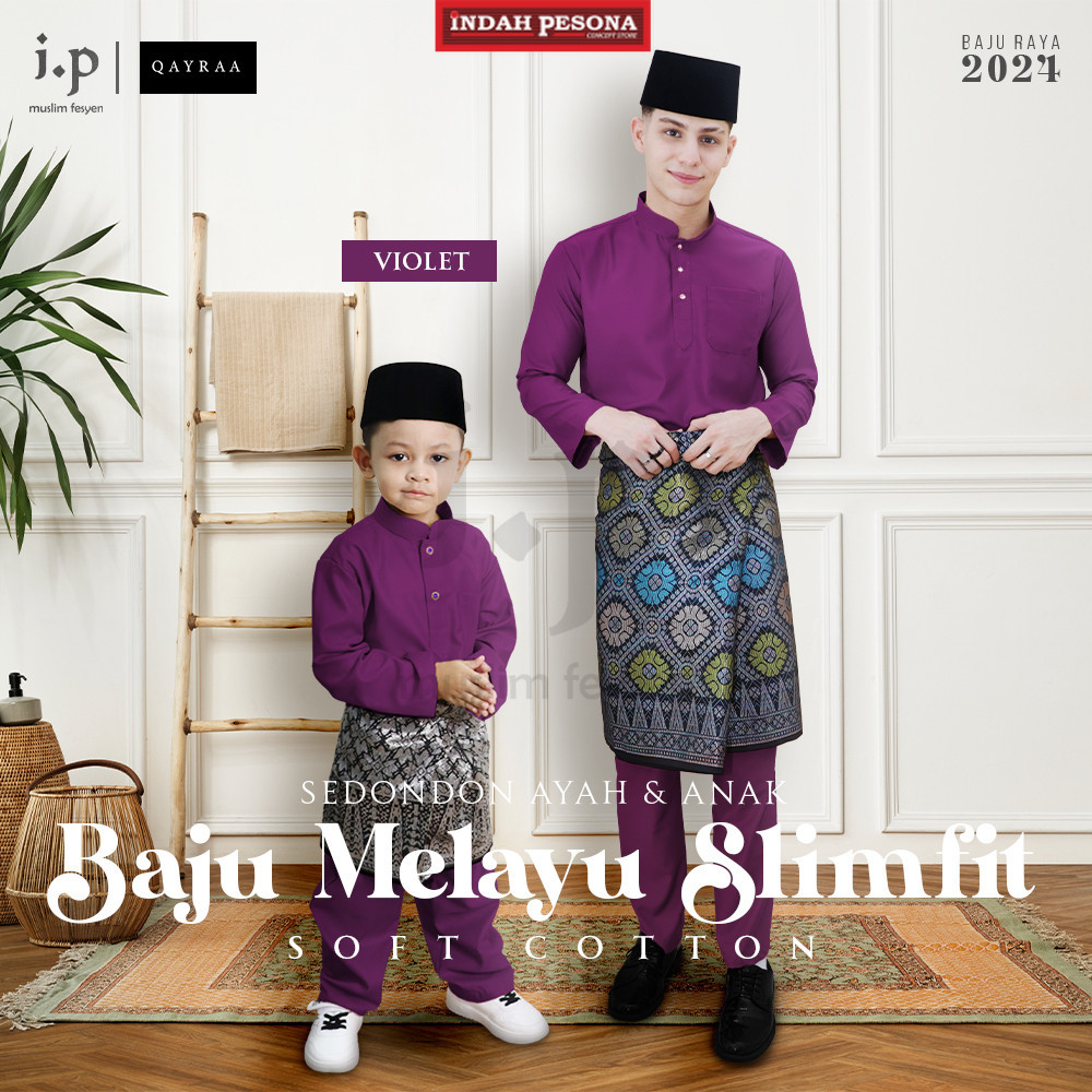 VIOLET Anak Dan Ayah Baju Melayu Pasang Soft Cotton SlimFit / Size: 0-4XL / Baju Raya