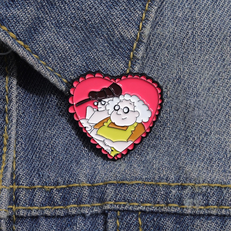 Cartoon Vintage Anime Brooch Enamel Pin 90s Animation Cute Old Lady Badge Jewelry Lover Fashion Decor Funny Women Accessories