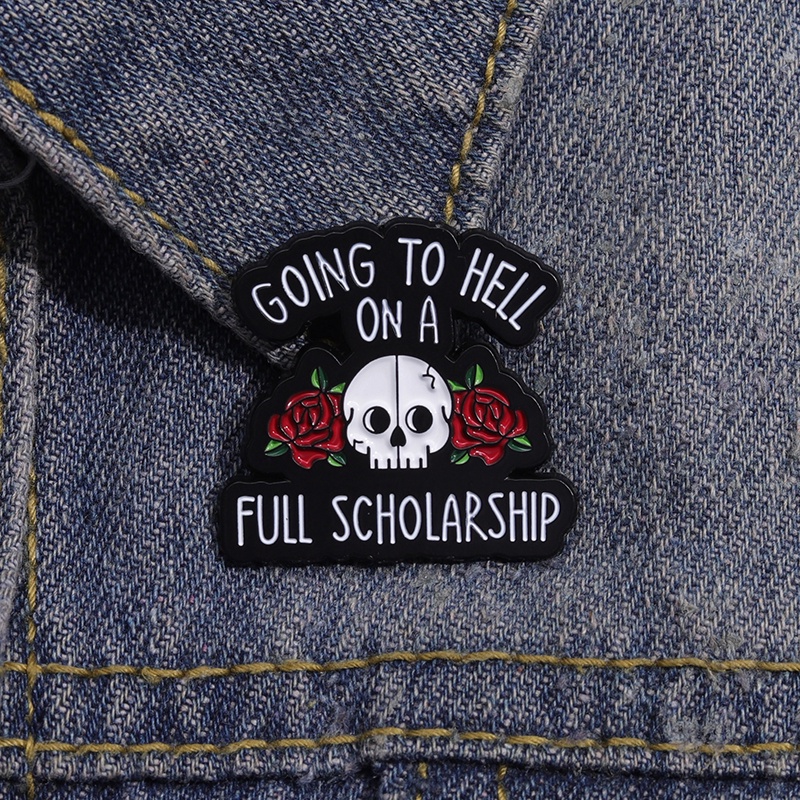 Hell Horror Death Enamel Brooch Go To Hell with Full Scholarship Backpack Badge Halloween Ghost Skull Lapel Pin Clothing Accessories Gift Jewelry for Friends