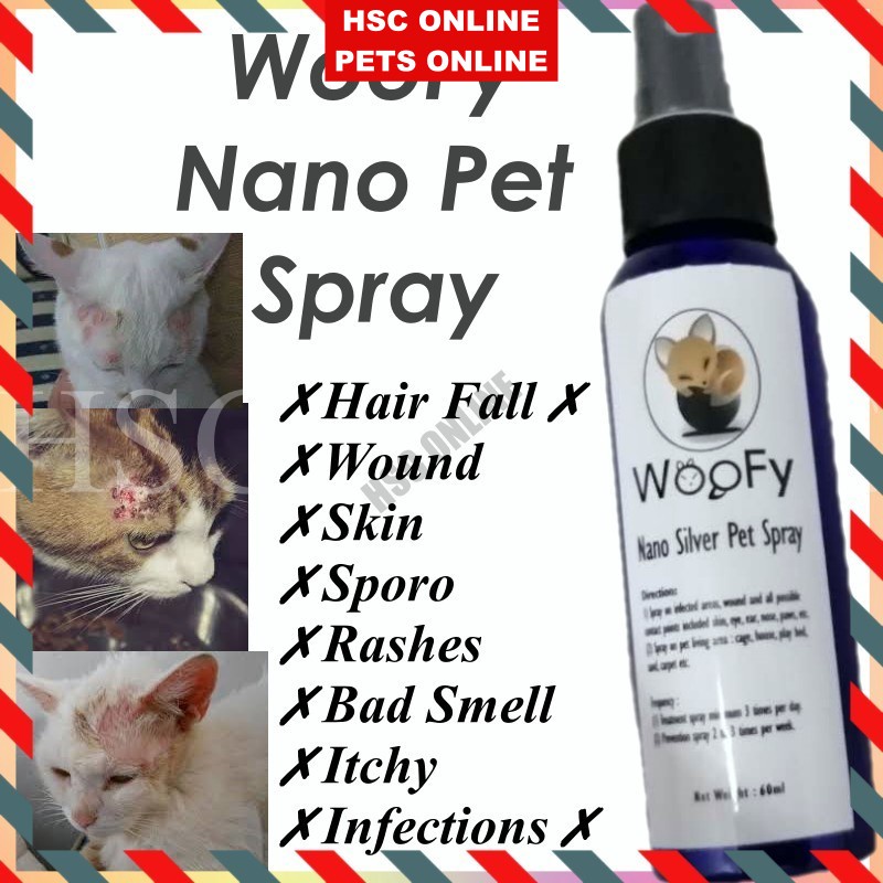 Woofy Nano Silver Pet Spray 60ml Nano Silver 25ppm Nano Technology Anti-Microbial bacteria viral fungus kucing dog cat