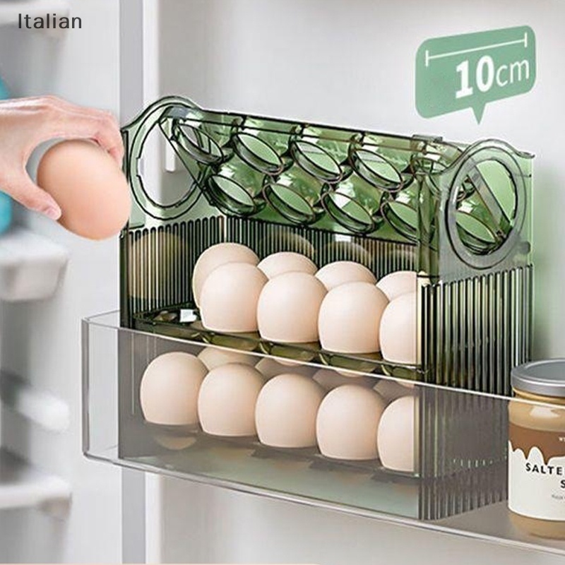 Italian Auto Flip Egg Organizer, 3-Tier Egg Holder Storage 30 Count, Egg Storage Container For Refrigerator Side Door Or Countertop MY