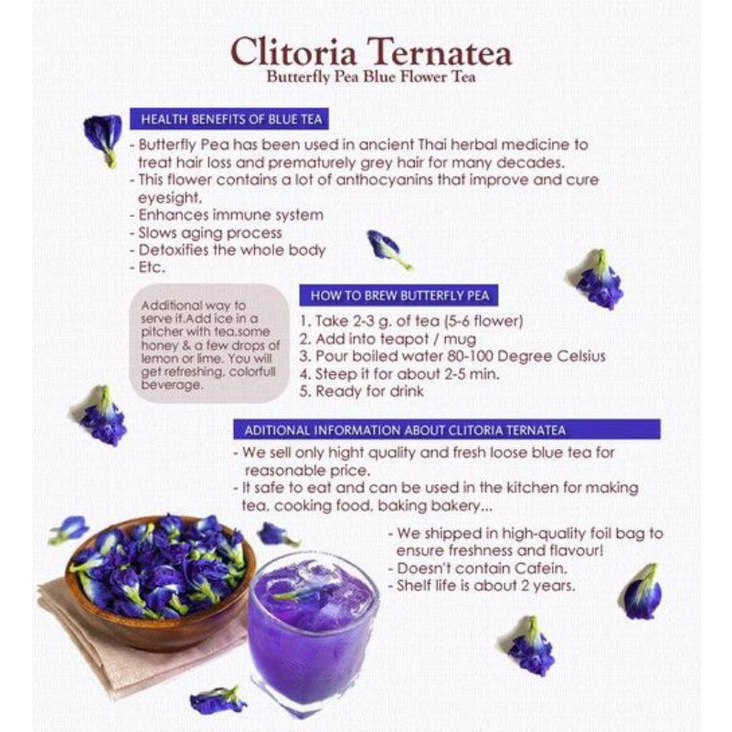 Fashion Travel BLUE Spearmint TEA : BUTTERFLY PEA FLOWER & LEAVE (30 BAG) x1 Portable Casual - Image 5