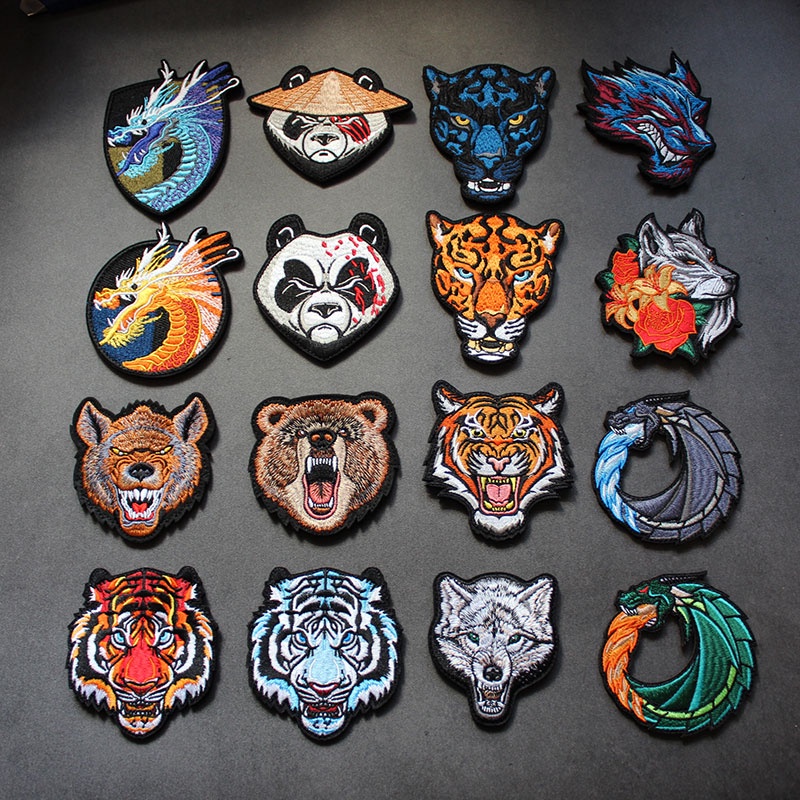 Ready Stock New Products Exquisite Velcro Badge 3D Embroidered Animal Dragon Armband Tiger Head Morale Badge Tactical Panda Badge Wolf Roar Morale Badge