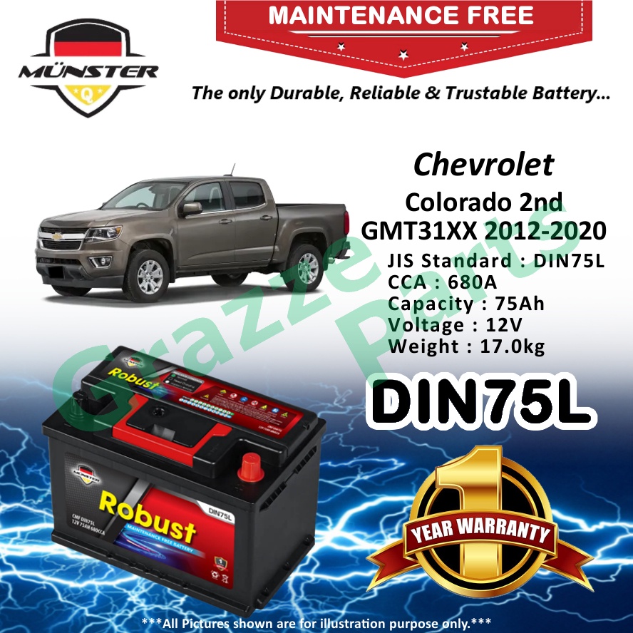 Münster Robust MF CMF DIN75 | DIN75L | 57539 75AH Car Battery Bateri Kereta Chevrolet Colorado 2nd I