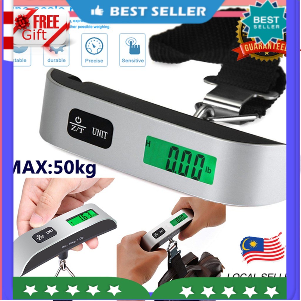 Luggage Scale Digital Hanging Travel Scale,Portable Handheld Baggage  Suitcase Weighing Scale Rubber Paint, 110 Lbs Type High Precision Backlight  Large Capacity LCD Display,Battery Included 