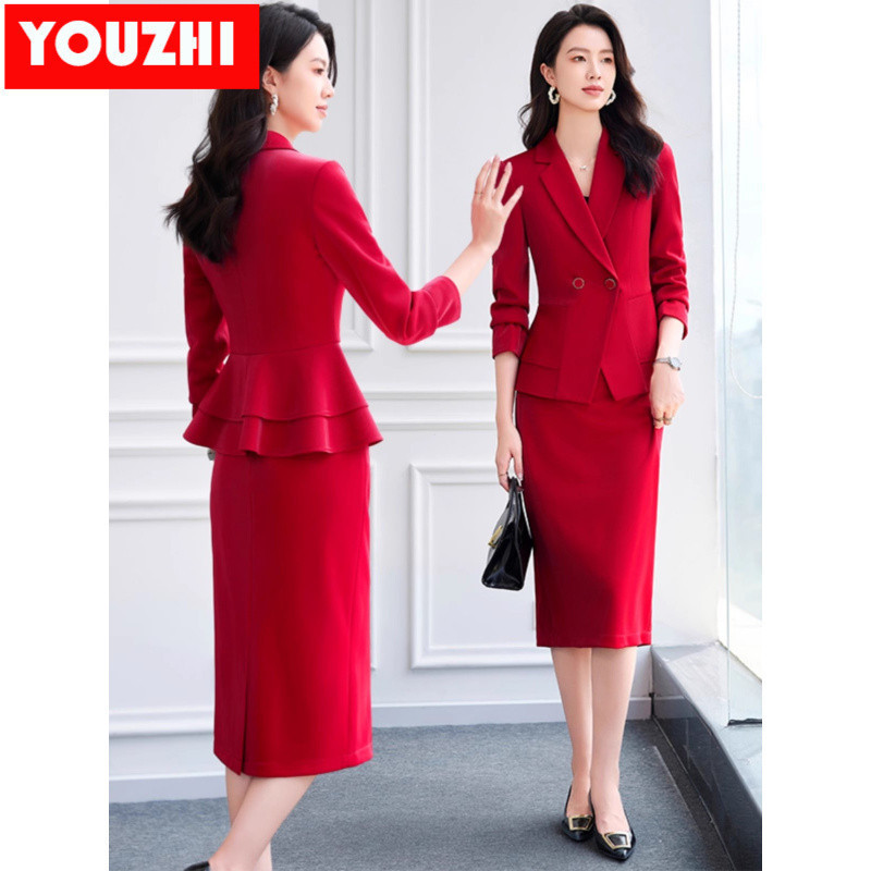 Women's High Quality Winter clothes business attire long sleeve Coat and Skirt Office Work Wear 2 Pieces Set KY-2523