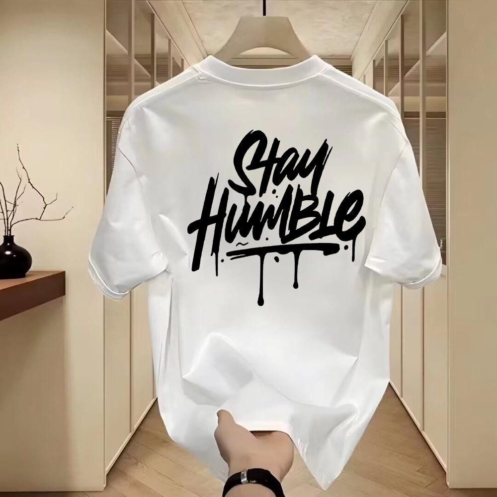 COD Simple Letter Men's Short sleeved T-shirt Retro Printed Top Pure Cotton