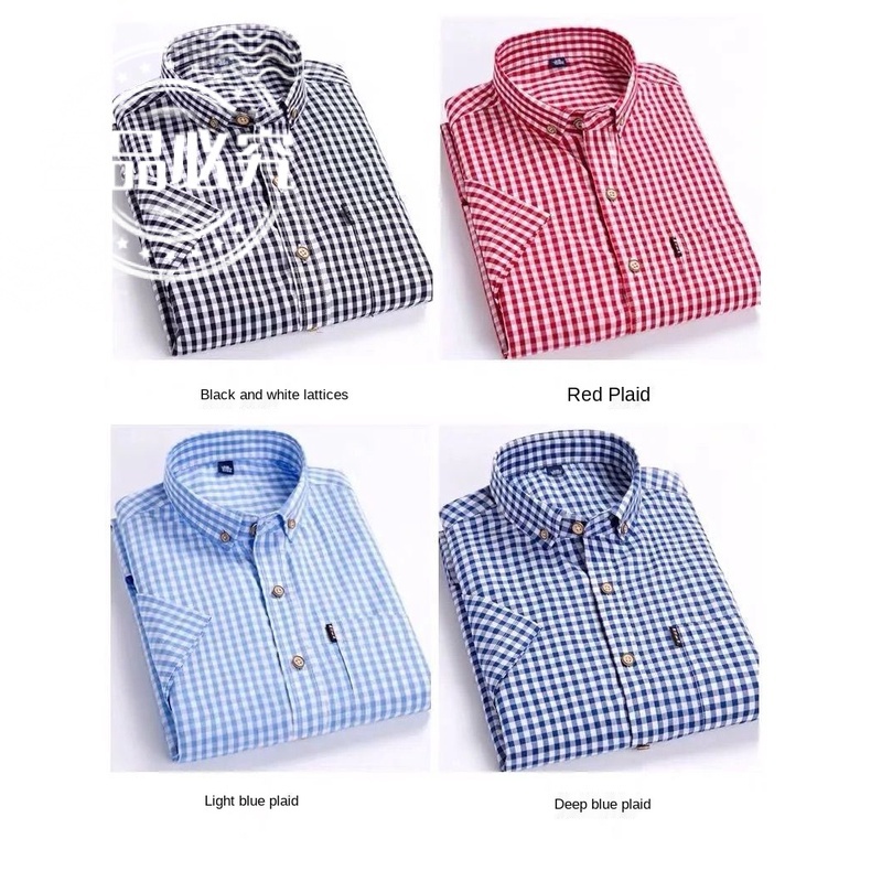 Musim panas 100% Katun Murni Lengan Pendek Baju Kotak-kotak Kecil Lelaki S Kasual Kemeja Setengah Korea Muda dan Pertengahan/Summer Pure Cotton Short-Sleeved Small Plaid Shirt Men Thin Half-Sleeved Casual Young And Middle-Aged Korean Slim