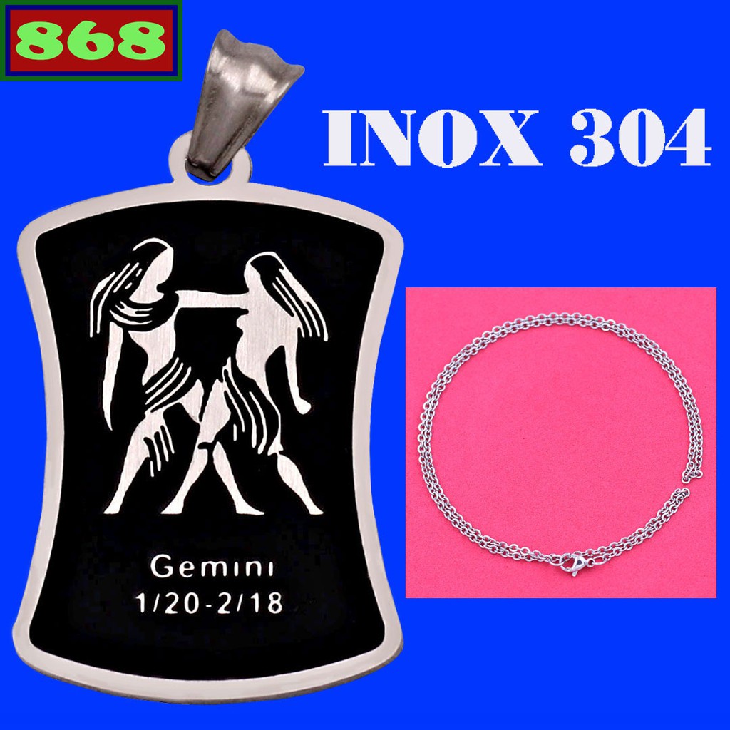Zodiac - Stainless steel Gemini pendant (Gemini) with stainless steel chain