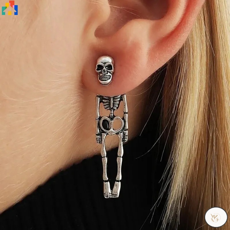 WF Fashion Personalized Women Skull Drop Earrings Hip Hop Punk Dark Cool Girls Ghost Skeleton Metal Stud Earrings