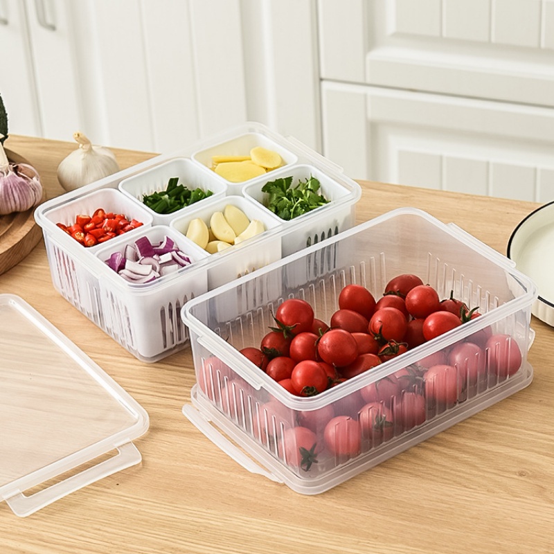 Container Baking 4/6 Grids Refrigerator Food Vegetable Fruit Storage Box/ Kitchen Chopped Green Onion Drain Divided - Image 5