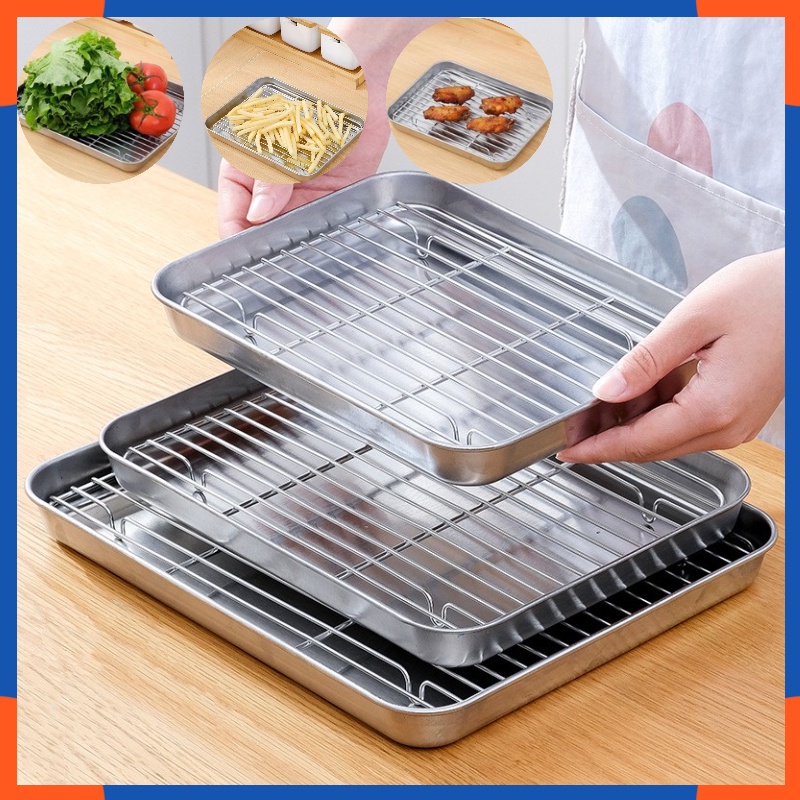 Rectangle Stainless Steel Cooling Tray with Rack Oil Drain Tray Talam Penapis Minyak