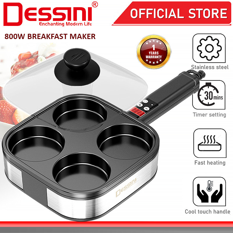 DESSINI ITALY Electric BBQ Grill Steak Frying Pan Teppanyaki Barbecue Non-Stick Pancake Breakfast Maker Baking Pot Timer