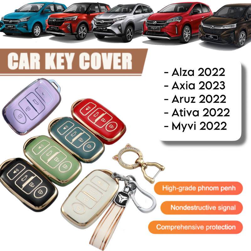 Perodua Ativa Myvi Alza Veloz Car TPU Key Cover Case Casing Sarung Kunci Kereta Premium Luxury Gold Edge Edition Axia