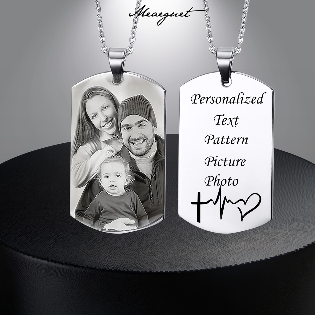Meaeguet Personalized Custom Photo Text Engraving Dog tags Stainless Steel Necklace Memorial Necklace
