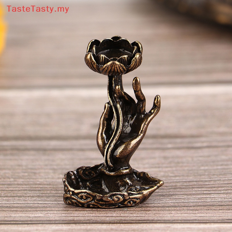 TasteTasty 1Pc Vintage Buddha Hand Lotus Incense Burner Metal Backflow Incense Holder For Home Room Creative Tea Table Decor MY