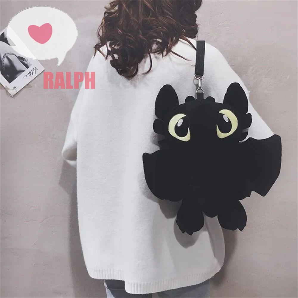 RALPH Dragon Plush Backpack, Hide The World Toothless Anger Of Light Dragon Toothless Shoulder Bag, Kawaii Black Dragon Without Teeth How To Train The Dragon 3 Cosplay Toy